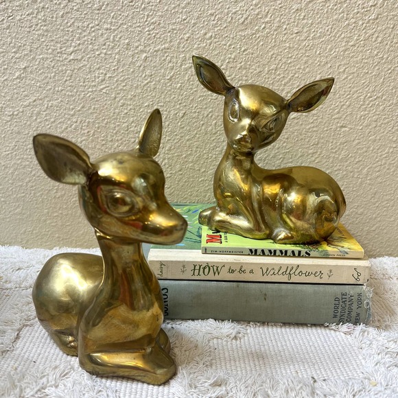 Vintage Other - Vintage Brass Sitting Fawns Deer Set of 2 LARGE Mid-Century Modern MCM Korea